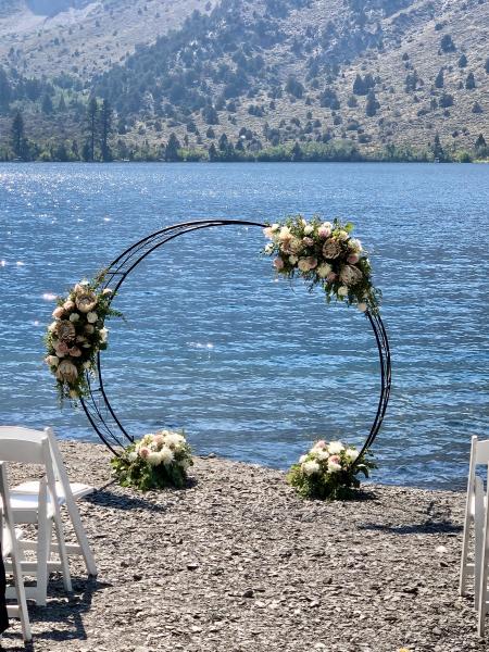 Convict Lakes white and cream flowers   Wedding arche 